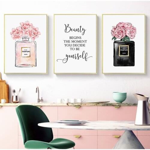 3 Pieces Perfume Flowers Canvas Print Quotes Wall Art Painting Modern Decor Poster Pictures for Living Room Home Decoration