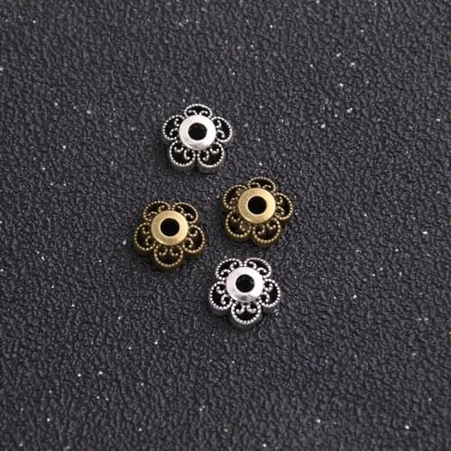 30pcs 10*10mm Two Color Metal Alloy Hollow Flower receptacle DIY spaced jewelry accessories Charms Receptacle Ball Caps