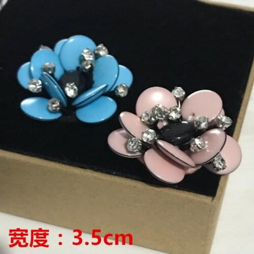 Blue ligh pink flower rhinestone patch apliques de roupa crystal rhinestone applique sew on patches for clothing para vestuario