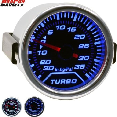 Dragon gauge Universal 52mm Car Tinted Turbo Turbine Boost Gauge Turbo meter Blue backlight 30-35PSI