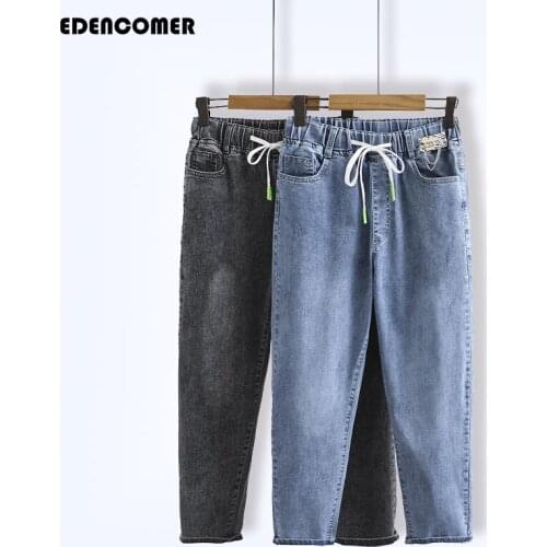 Large Size Jeans Women Elastic Waist Harlan Denim Pants Women 2021 Summer Autumn Plus Size Trousers for Women Stweetwear