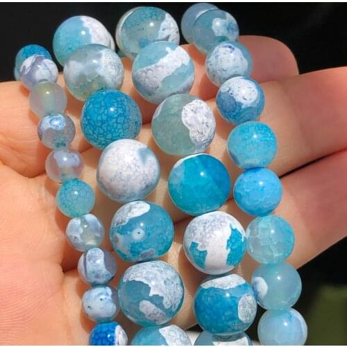 Natural Blue Cracked Fire Agates Onyx Stone Round Loose Spacer Beads For Jewelry Making 6/8/10MM Diy Necklace Bracelet 15"Inches