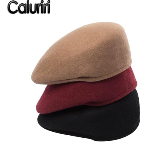 Caluriri Men Women Beret Hat Autumn Winter Woolen Flat Cap Peaky Hat Newsboy Hunting Unisex Beret Hat Women Wool Felt Ivy Hat