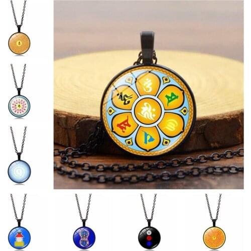 Black color Chain New Accessories: Buddhist Shurangama Mantra Six Word Truth Words Time Gem Necklace Metal Pendant Jewelry