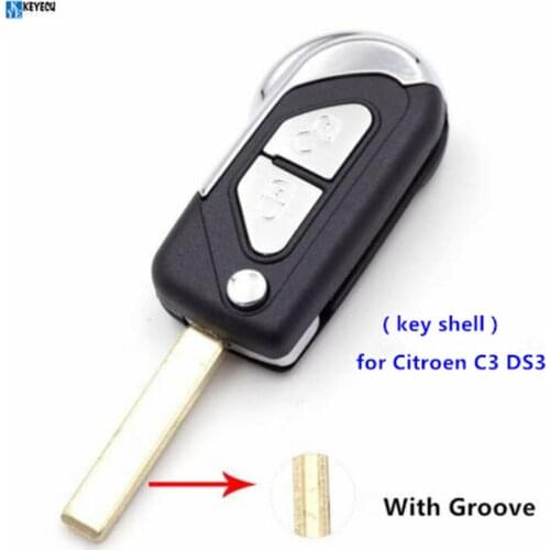 Keyecu New Replacement Folding Flip Key Remote Key Shell Case 2 Button for Citroen C3 DS3