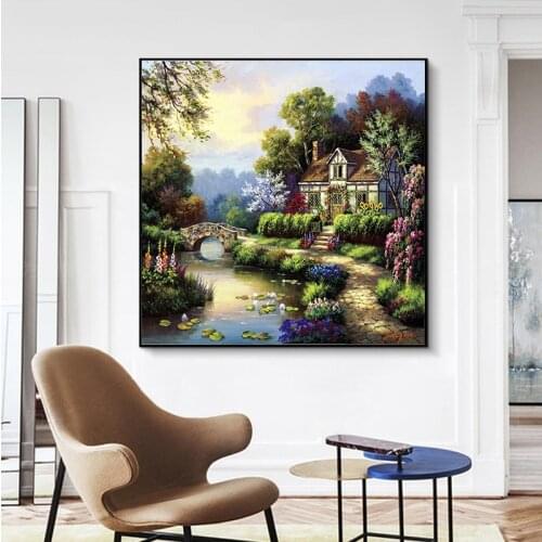 Village Landscape Canvas Painting On The Wall House Scenery Posters and Prints Wall Art Pictures For Living Room Cuadros Decor