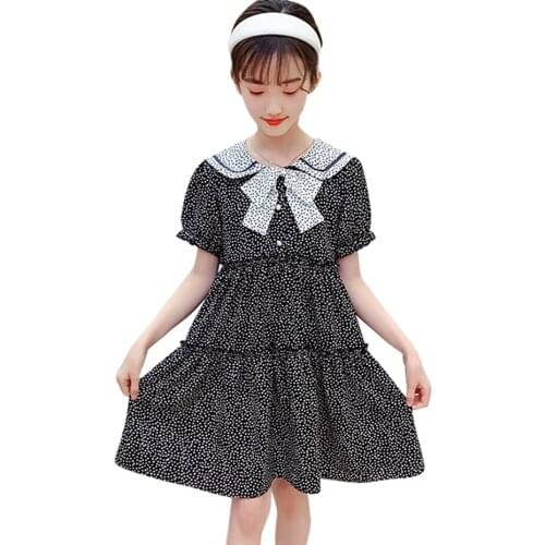Kids Summer Dresses For Girls Dot Pattern Girls Party Dress Kids Big Bow Children Dress Casual Childrens Clothing