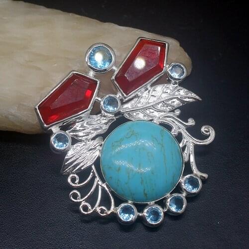 Gemstonefactory Jewelry Big Promotion 925 Silver Gemstone Turquoise Garnet Topaz Women Ladies Gifts Necklace Pendant 0562