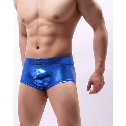 Faux Leather Underwear Mens Boxer Shorts Sexy Wetlook Bottoms Males Penis Pouch Knickers Sexy Shiny Underpants Homme Cueca S-XL