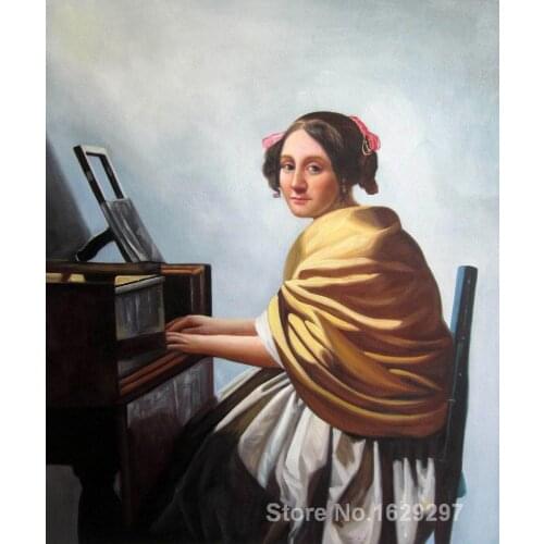 Oil Painting for kids room Young Woman Seated at the Verginals by Johannes Vermeer Hand painted High quality