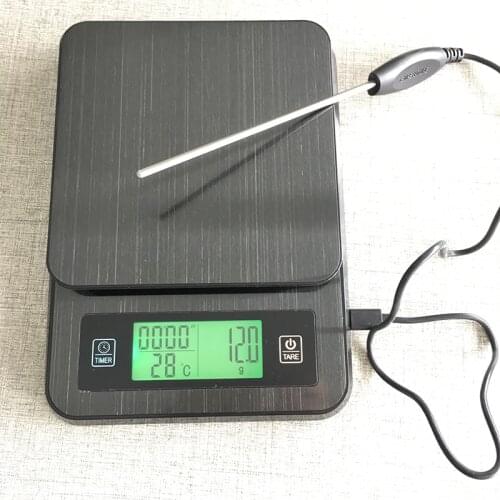 3kg/0.1g Electronic LCD Digital Scale Kitchen Balance Coffee Jewelry Scales With Timer Temperature Measuring Probe Household