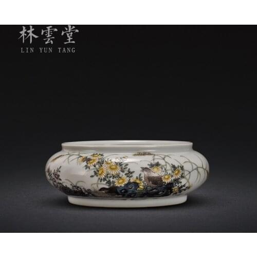 Powder enamel idle, chrysanthemum writing brush washer in hot cylinder large cylinder household antique tea accessories