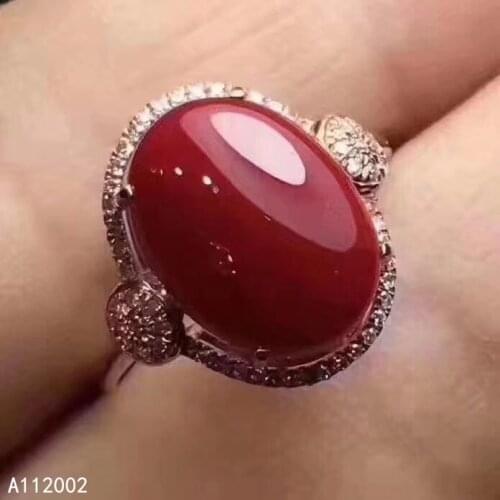 KJJEAXCMY fine jewelry natural red coral 925 sterling silver new women adjustable gemstone ring support test luxury popular