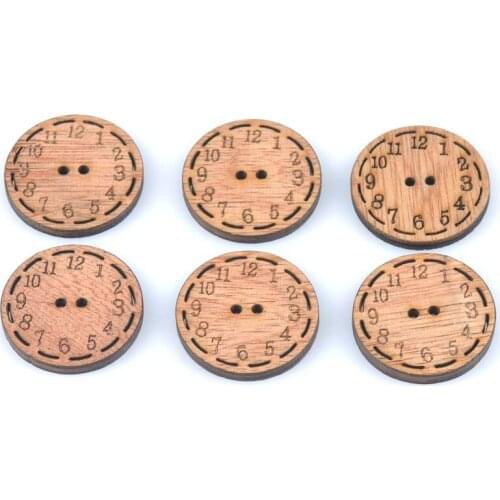 Round Clock Pattern Natrual Wooden Scrapbooking Craft Round Random for Home Decoration 2 holes 30mm 30pcs MT1610