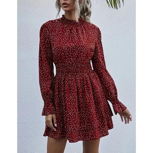 Polka Dot Smocked Waist Ruffled Mini Dress
