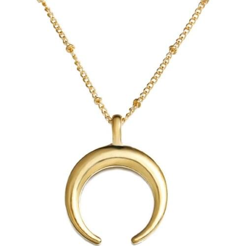 Fashion Crescent Half Moon Horn Pendant Necklace for Women Men Female Gold Silver Color Tone Boho Bohemia Statement Jewelry Gift
