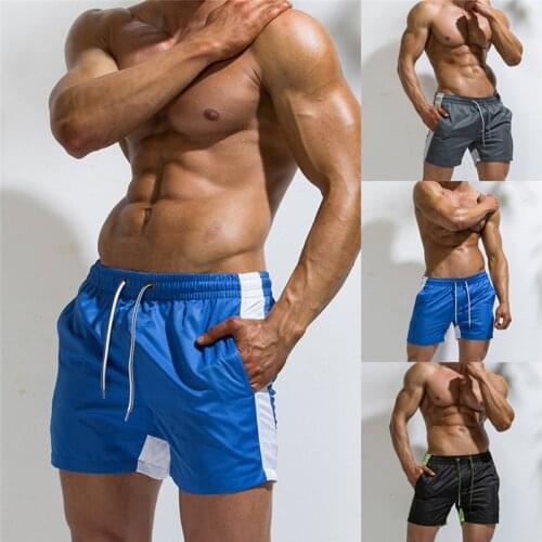 Fashion Mens Patchwork Double Color Elastic Waistband Beam Line Belt Thin And Light Quick Dry Beach Pants Surf Pants #A