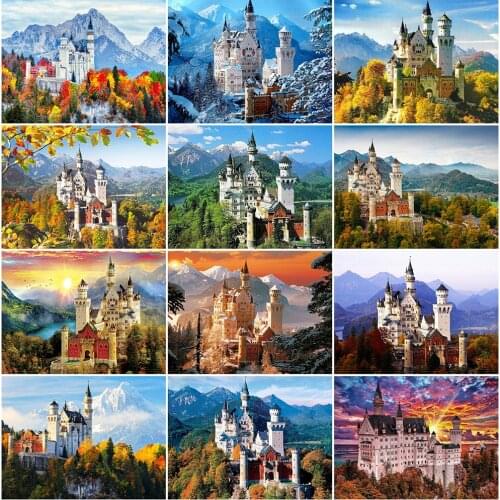 MomoArt DIY Diamond Painting Mountain Full Square Diamond Embroidery Castle Rhinestone Mosaic Scenic Cross Stitch Decor For Home