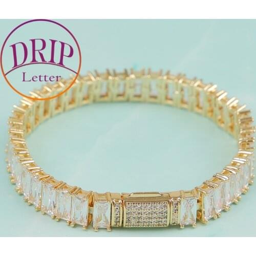 9mm Iced Out Long Square Zircon Bracelet Hip Hop Street Style For Mens Rock Gold Color Link Chain Jewelry