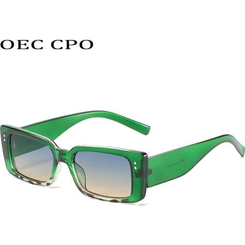 OEC CPO Vintage Rectangle Sunglasses Women Brand Small Square Sun Glasses Female Fashion Clear Green Eyeglasses Men Punk Glasses
