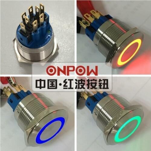 ONPOW 22mm Momentary Tri-color RGB LED ring LED Stainless steel Pushbutton switch (GQ22-11E/RGB/12V/S/new) CE, ROHS