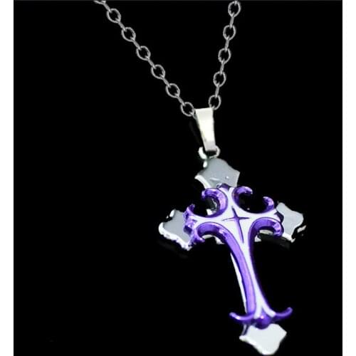 24PCS Wholesale Fashion Purple Christian Jesus Large Layered Cross Pendant & Necklace Link Chain Jewelry For Women Men Family