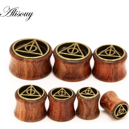 Alisouy Casual Style 1 pair Hollow Wood Ear Expander Triangle Shaped ear Expansion Plugs and Tunnels body piercing Jewelry