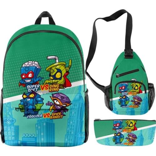 Mochila Super Zings Backpack 3pcs/set with Shoulder Bag Chest bag Pencil Case Cartoon Superzings School Bag Travel Laptop Bag