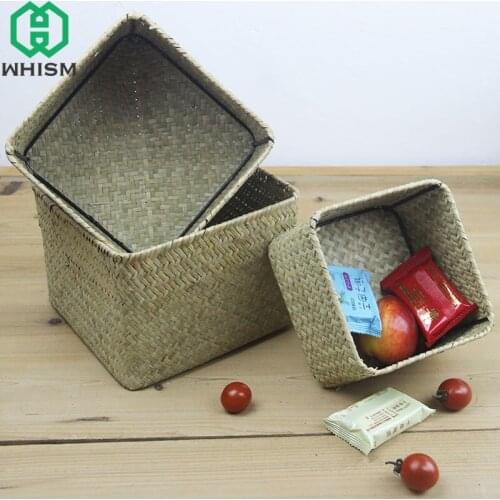 S/L Hand-Woven Storage Basket Desktop Sundries Jewelry Cosmetics Container Laundry Basket Rattan Boxes Home Decoration