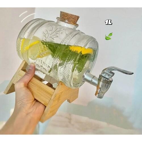 High Capacity Glass Water Jar Juice Lemonade Cold Water Transparent Office Wine Beer Teapot with Faucet 1000ml Water Pitcher