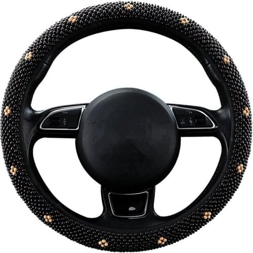 38cm Four Seasons Universal Handmade Wood Beads Car Steering Wheel Cover Anti-skid Breathable Steering Covers for Styling
