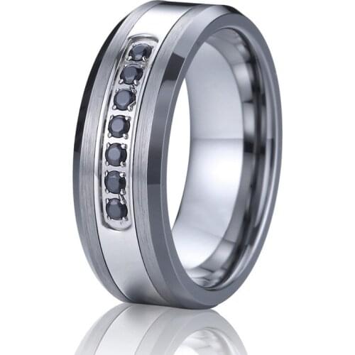 Top quality 8mm handmade tungsten carbide jewelry wedding rings for men and women with black CZ stones USA style