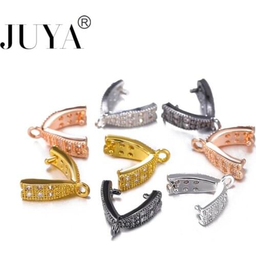 JUYA 10 Pcs\lot Copper Bead Clip Caps For Jewelry Making Cubic Zirconia Bail Clasps Clips Connector Handmade Jewelry Accessories