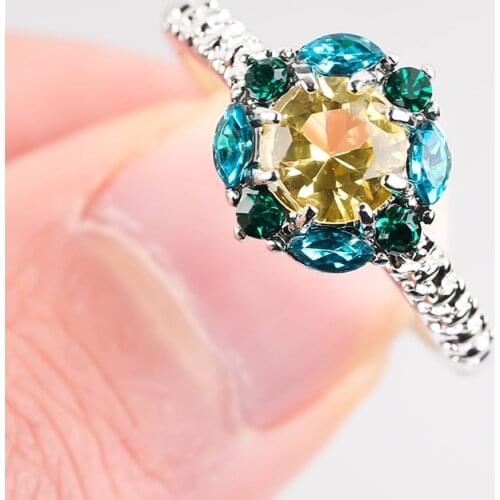 Vintage Silver Plated Flower Rings for Women Wedding Party Engagement Colorful Rhinestone Finger Ring Jewelry Accessories Gift