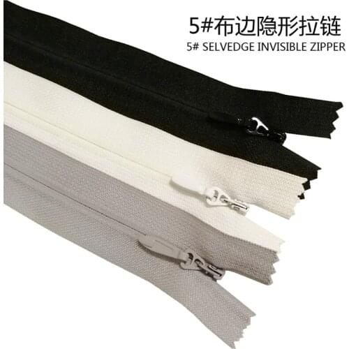 100pcs/lot 5# Invisible Zipper Off White Black Coil Nylon Close End Selvedge Sewing Dress Bag Tent Skirt Garment Accessories