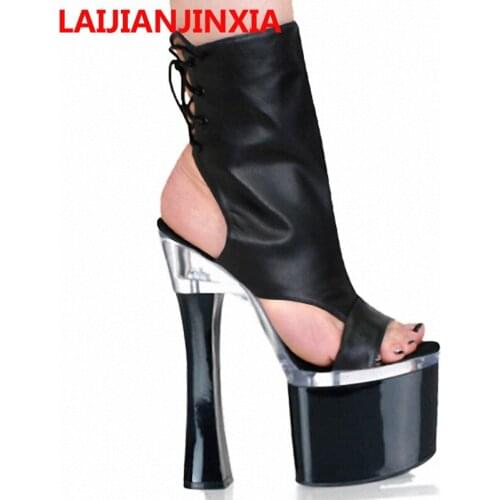 18cm Sexy Platform Boots Woman Stunning Ankle Boots For Women Fress New Sexy Women Leopard 8 Inch High Heels Boots Plus Size