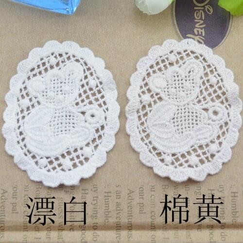 5pcs Cartoon Bear Cloth Sticker Embroidered Oval Lace Edge Crochet Cotton Sew On Patch Wedding Appliques DIY Scrapbooking Craft