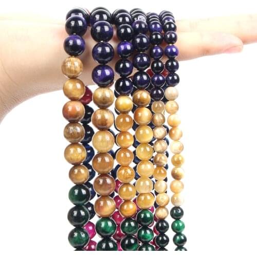 7 Chakra Multicolor Tiger Eye Natural Stone Beads Smooth Round Loose Space Beads for Jewelry Making Bracele Accessories 6/8/10MM