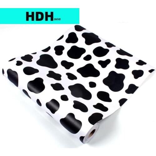 HDHome Black and White Self Adhesive Wallpaper Roll Cow Pattern Peel and Stick Vinyl Wall Paper Removable Waterproof Shelf Liner