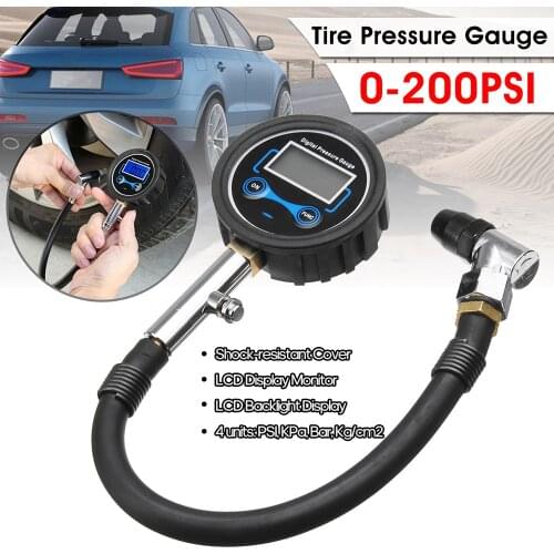 Digital LCD Tyre Tire Air Pump Pressure Gauge Tester 0-200PSI Car Van PSI KPa Bar Kg/cm2 4 Units Switchable