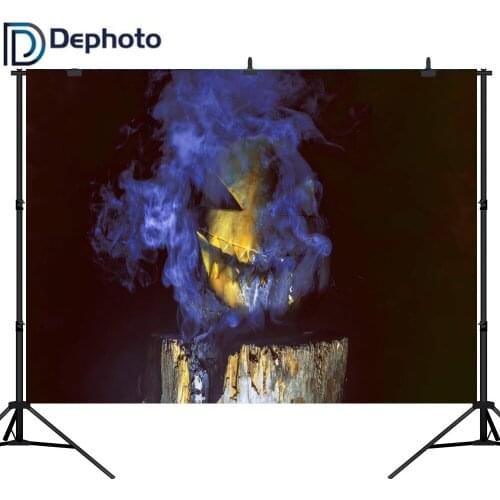 Dephoto Seamless Photography Background Tree Stump Smog Pumpkin Halloween theme Backdrop Professional Photo Background Studio