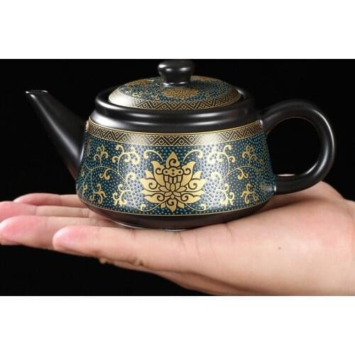Ceramic Teapot Classical Creative Matt Black Single Pot With Gold Tracery Chinese Style Kung Fu Teaset For Making Tea Kettle