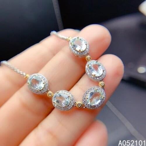 KJJEAXCMY fine jewelry S925 sterling silver inlaid natural Aquamarine Girl new popular hand Bracelet Support test Chinese style