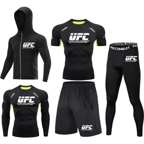 Mens Brand Sports T-Shirt Set Compression Sports Running Set Fitness Training Set MMA High-End Elastic Fitness Sportswear