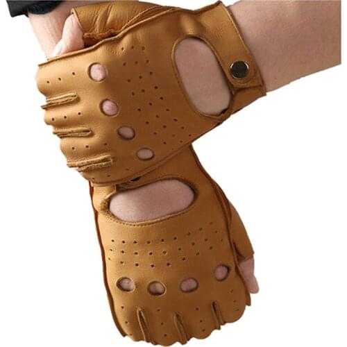 Male Locomotive Motorcycle Gloves Real Leather Fitness Semi-Finger Mans Gloves High Quality Cowhide Half Finger Gloves NB8801