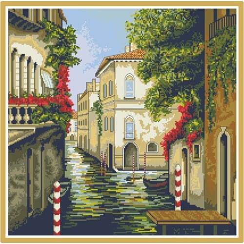Beautiful Water City Printed Cross Stitch Pattern Kits Count Canvas Embroidery Needlework Sets 11CT 14CT Diy Handmade Home Decor