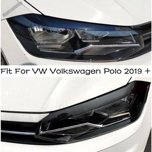 Head Lights Eyebrow Stripes Cover Front Lamp Decoration Trim Black / Carbon Fiber Exterior For VW Volkswagen Polo 2019 - 2021