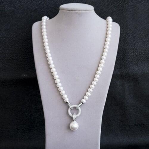 Natural Pearl Fashion Elegant Necklace With Mirco Zircon Clasp Sweater Pearl Necklace Pendant Jewelry Sweater Chain Long Style