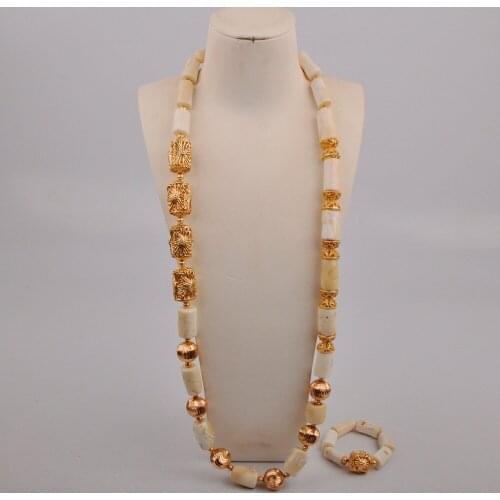Nigerian Wedding Coral Beads Jewelry Set for Men Women Bride Groom Jewelry Set African Bridal Coral Set