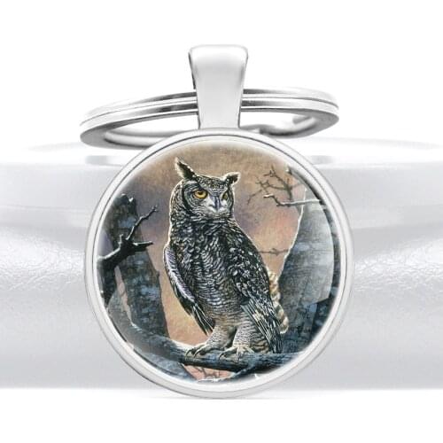 2020 New Arrivals Owl Glass Dome key Chains Charms Men Women Key Ring Pendant Jewelry Gifts